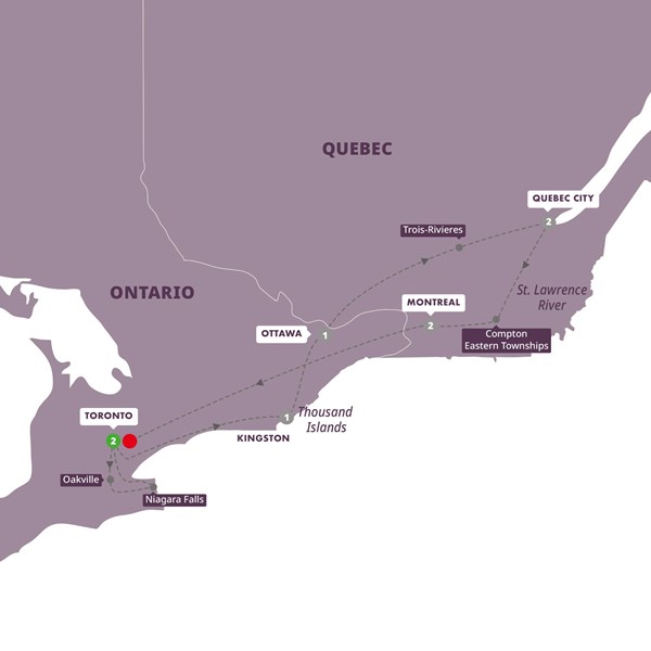 tourhub | Trafalgar | Best of Eastern Canada End Toronto | DBECTN19 | Route Map