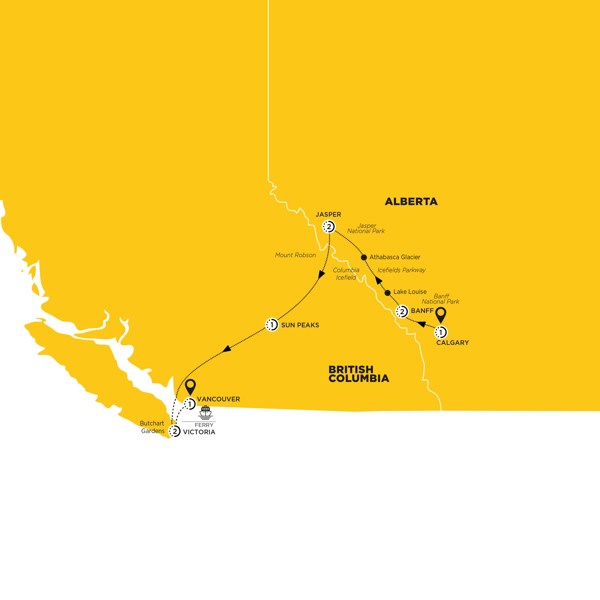 tourhub | Costsaver | Wonders of the Canadian Rockies | Tour Map