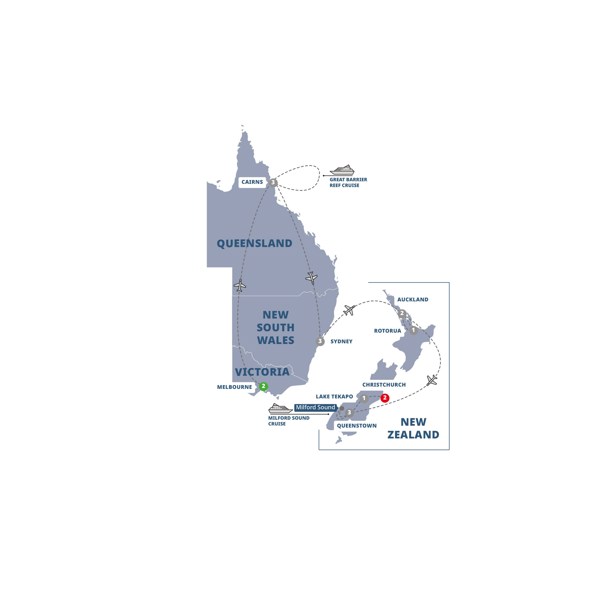 tourhub | Trafalgar | Contrasts of Australia and New Zealand | Tour Map