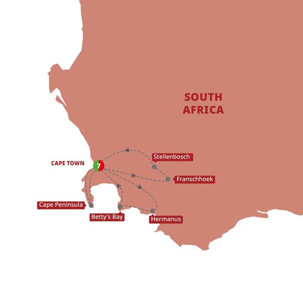 tourhub | Trafalgar | Cape Town Explorer | AFCTZM18 | Route Map