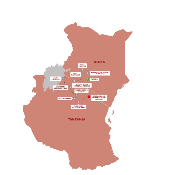 Kenya & Tanzania Safari Adventure Itinerary Map