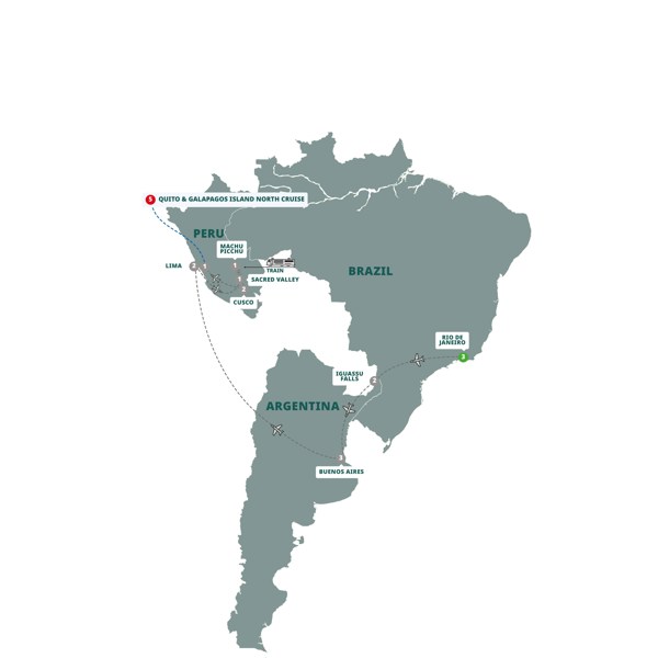 South America Revealed with Galápagos Legend North and Central Cruise Itinerary Map