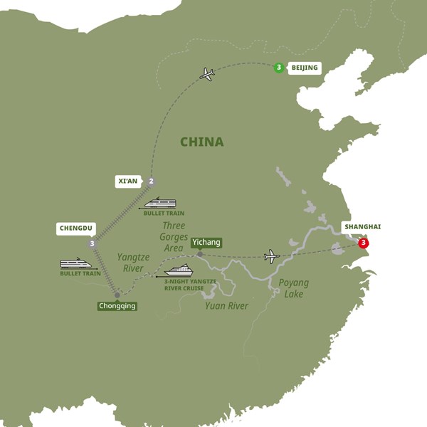 tourhub | Trafalgar | Best of China with Yangtze Cruise | CLBYZN19 | Route Map