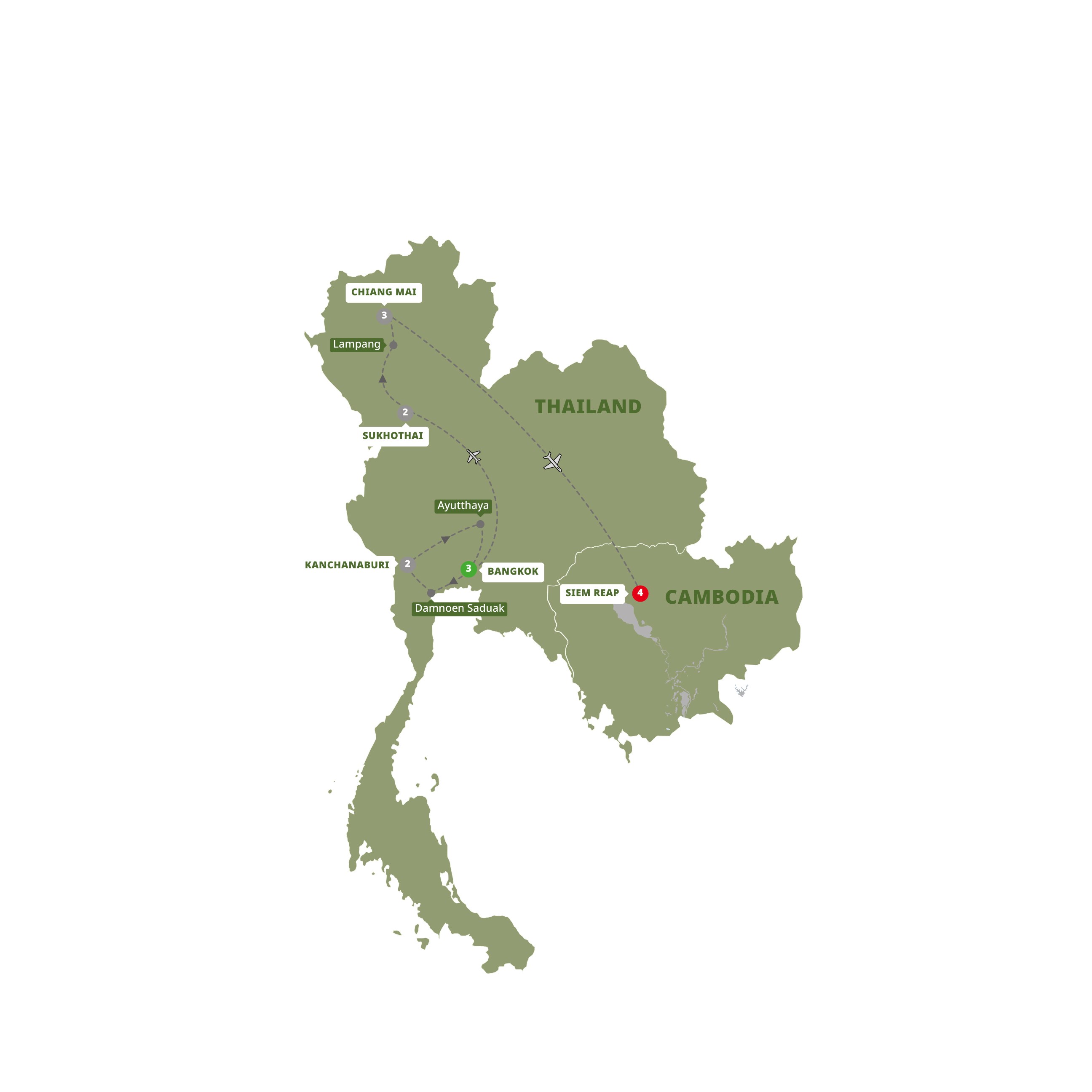 tourhub | Trafalgar | Thailand and the Temples of Angkor | Tour Map