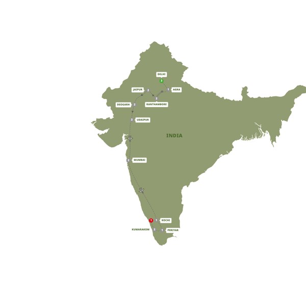 tourhub | Trafalgar | Uncover India: Delhi to Kerala | Tour Map