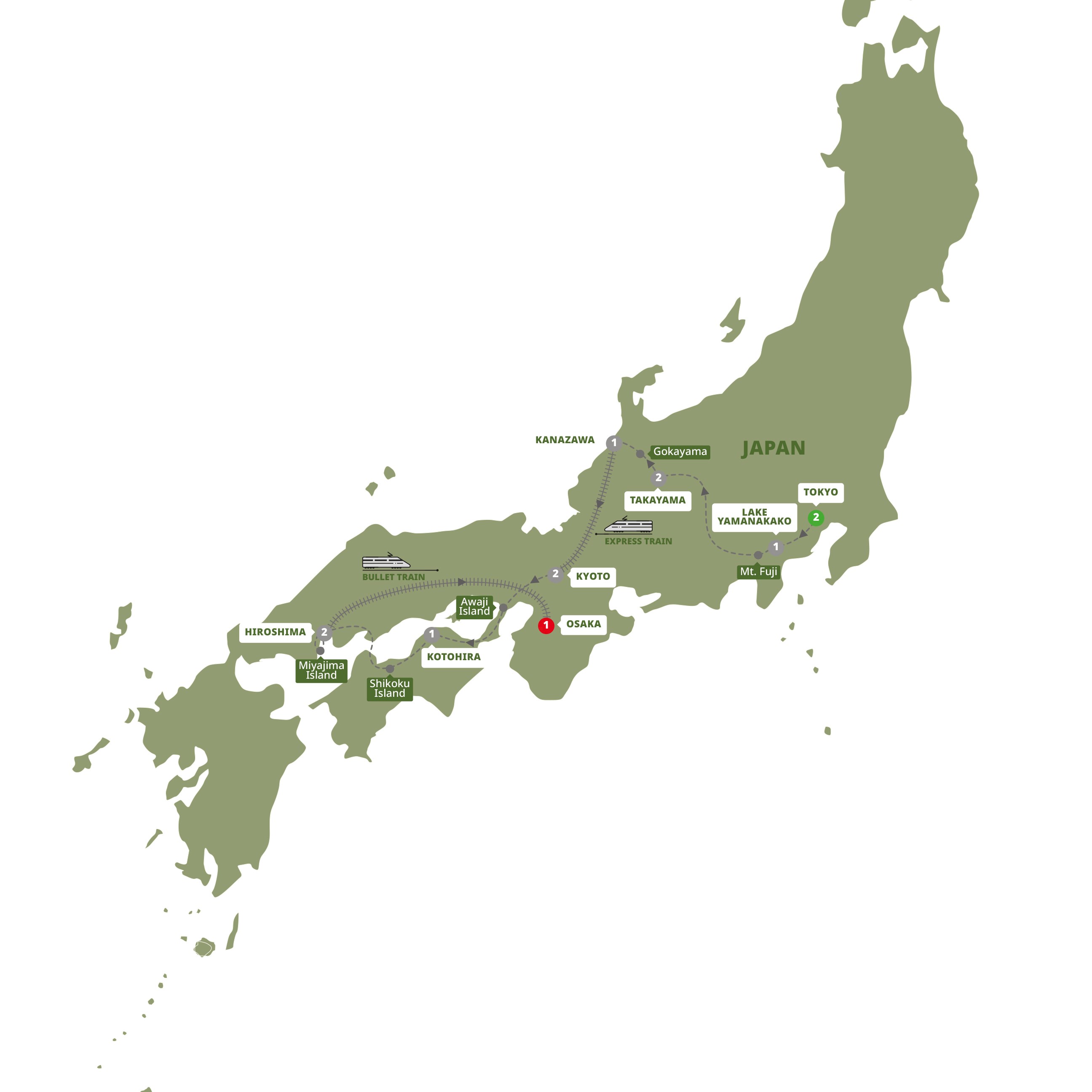 tourhub | Trafalgar | Splendors of Japan with Hiroshima and Takayama Festival | Tour Map