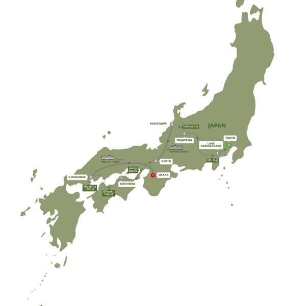 tourhub | Trafalgar | Splendors of Japan with Hiroshima | Tour Map