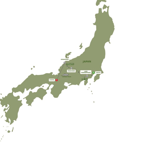 tourhub | Trafalgar | Splendours of Japan - Celebrate Takayama Festival | JPNFZN19 | Route Map