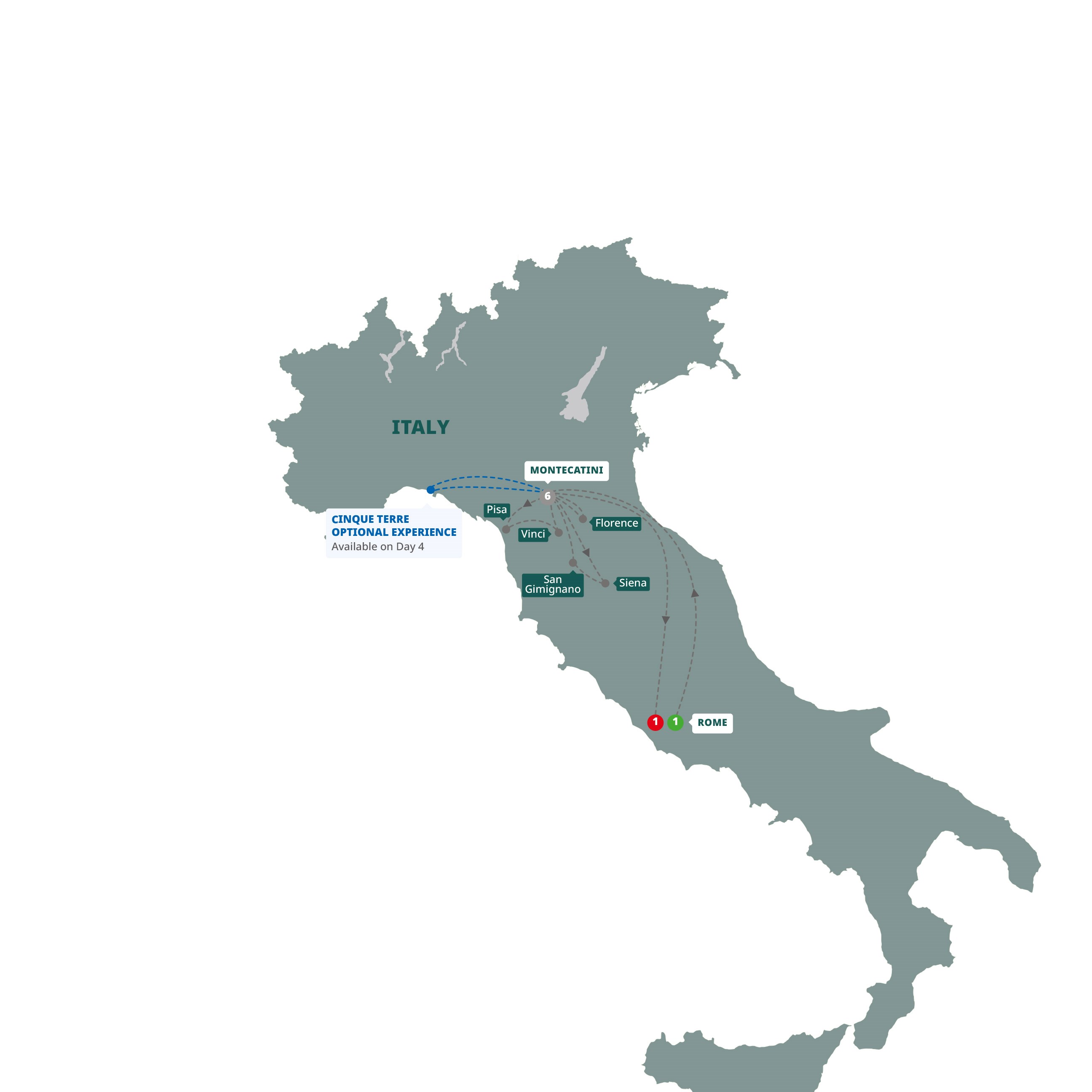 tourhub | Trafalgar | Rome and Tuscan Highlights | Tour Map