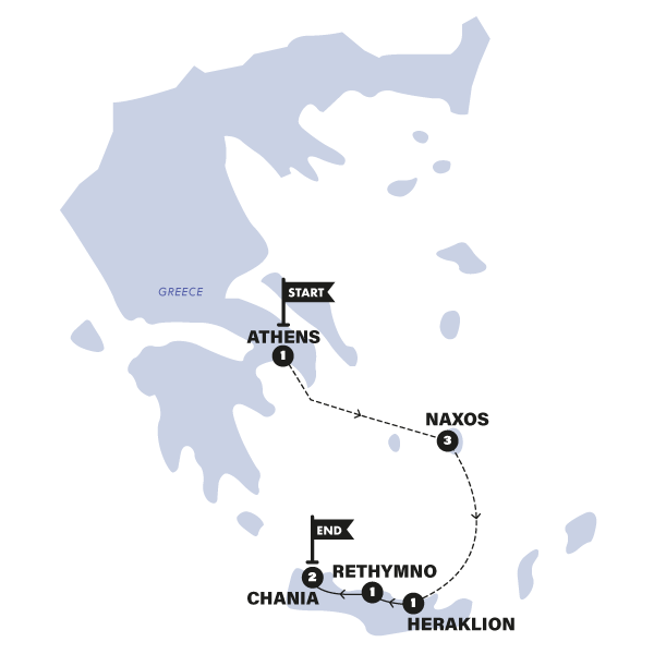 Athens, Naxos & Crete Trip Map