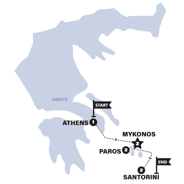 Athens to Santorini Trip Map