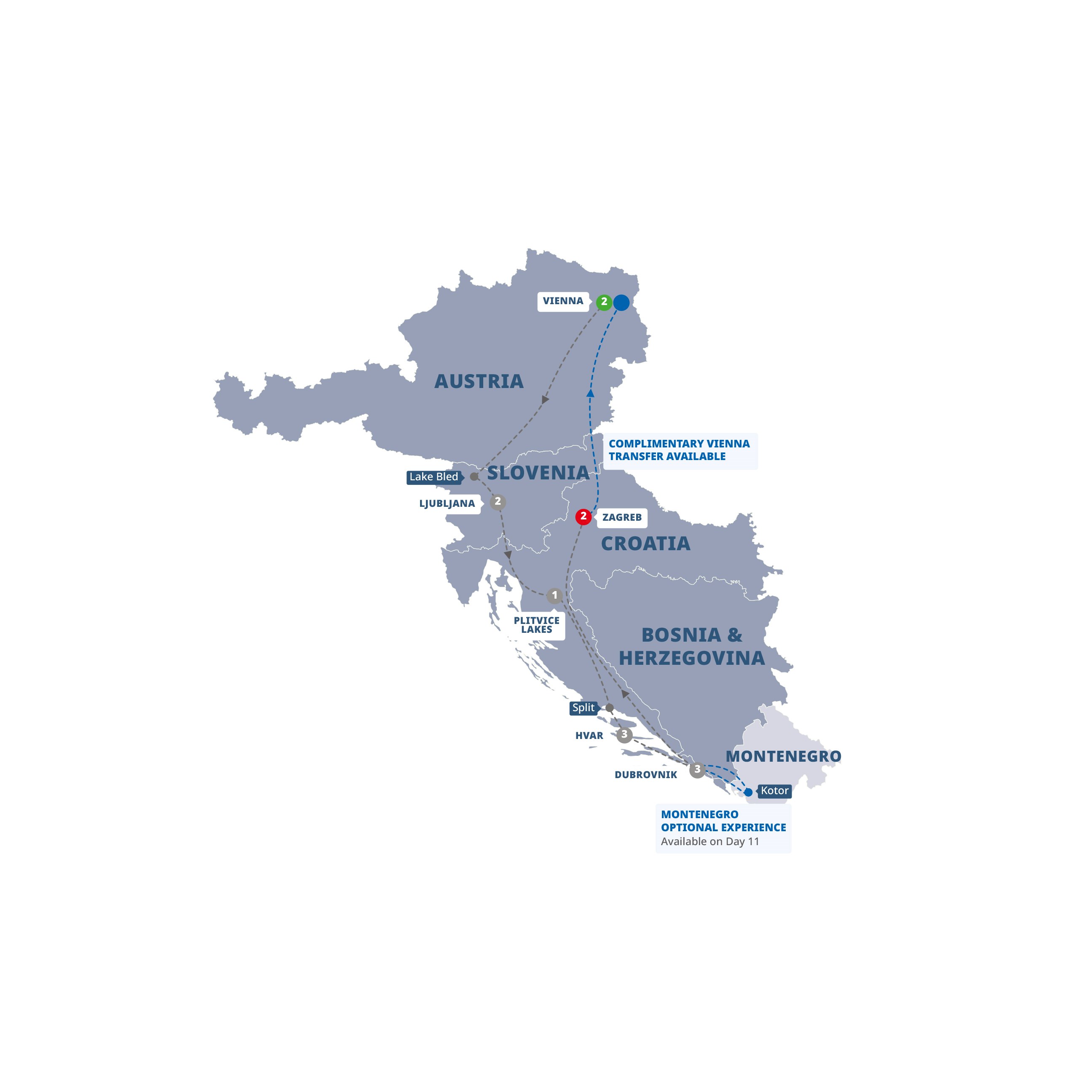 tourhub | Trafalgar | Highlights of Austria, Slovenia and Croatia End Zagreb | Tour Map