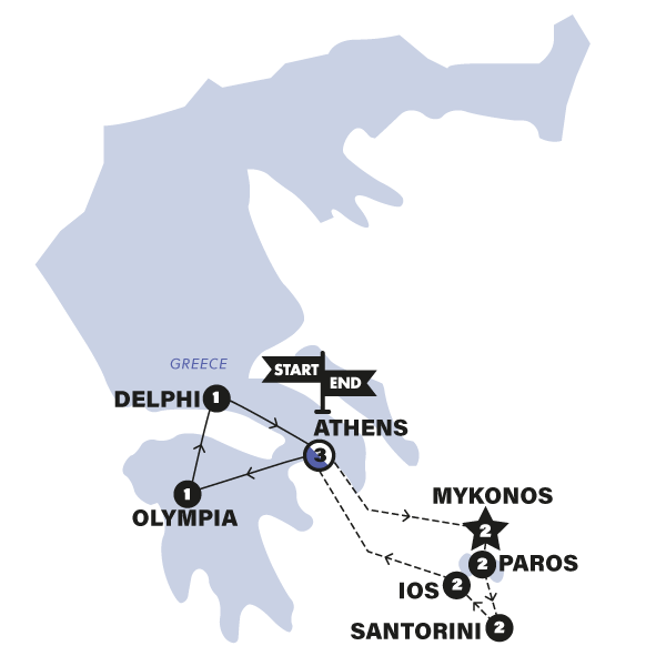tourhub | Contiki | Spotlight on Greece & Greek Island Hopping Plus | 2025 | Tour Map
