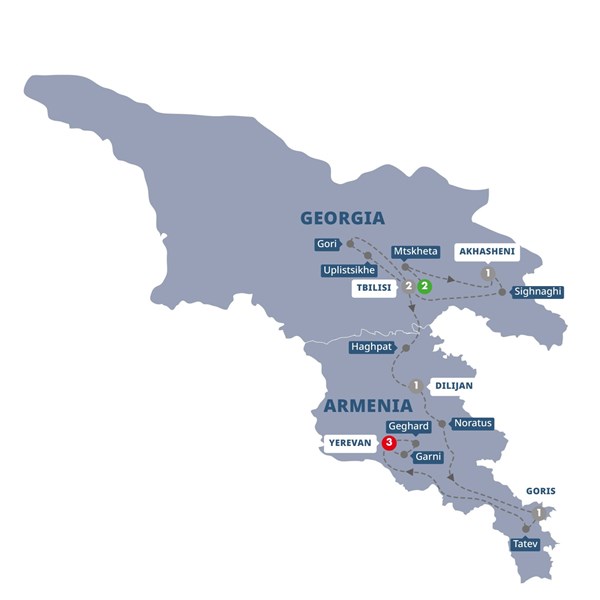 tourhub | Trafalgar | Georgia and Armenia Uncovered | GAARZM19 | Route Map