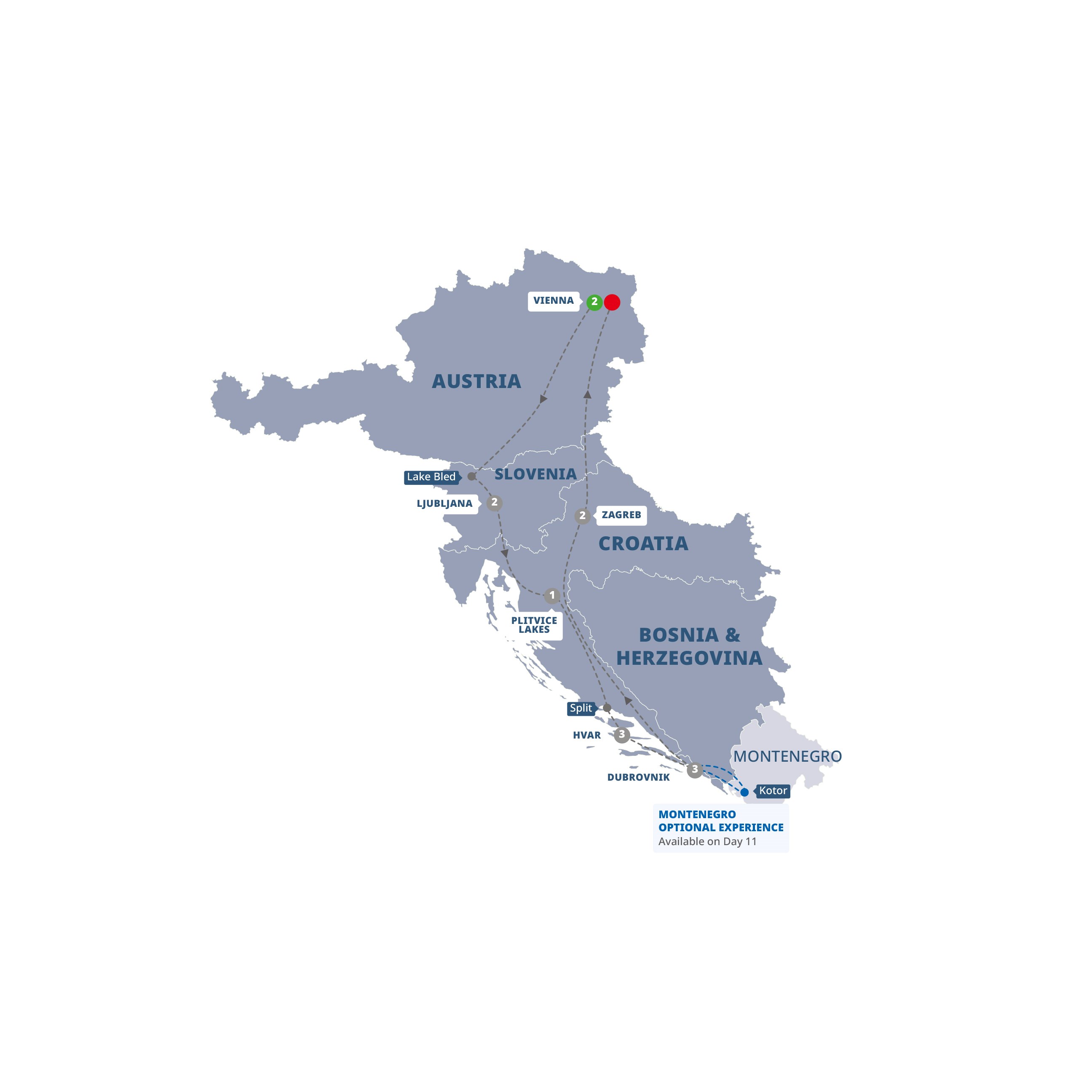 tourhub | Trafalgar | Highlights of Austria, Slovenia and Croatia End Vienna | Tour Map