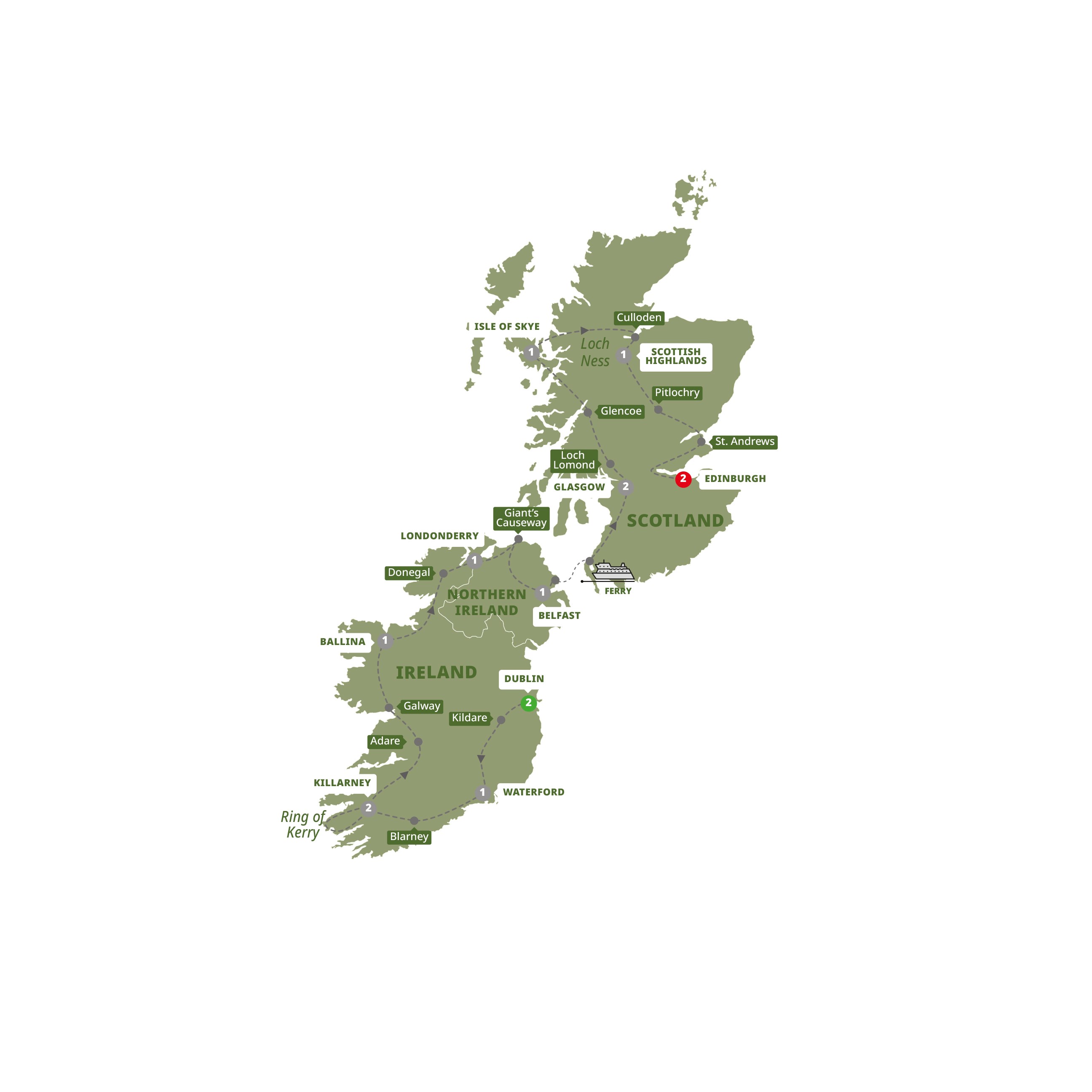 tourhub | Trafalgar | Best of Ireland and Scotland | Tour Map
