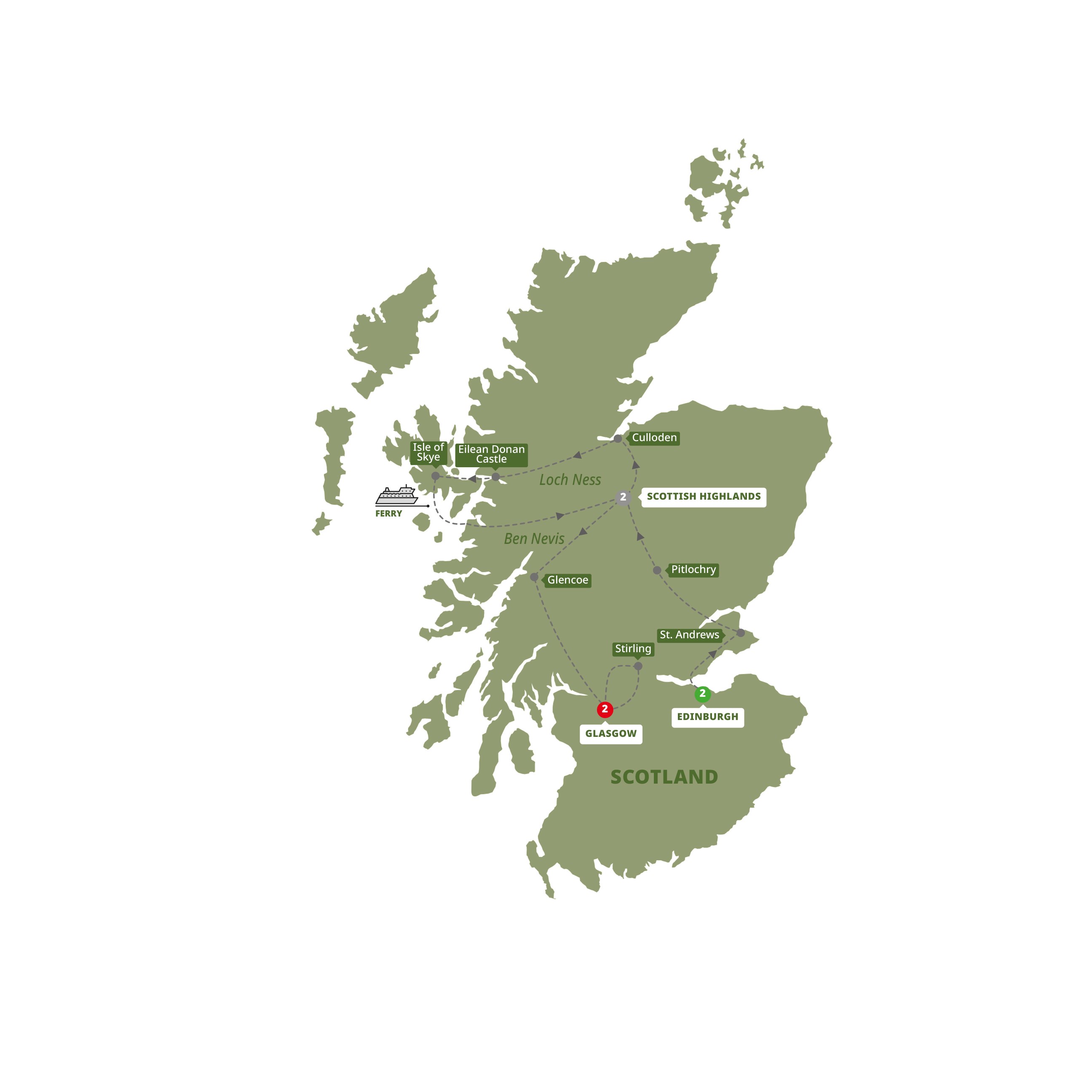 Map of Best of Scotland (Summer 2024) from Trafalgar