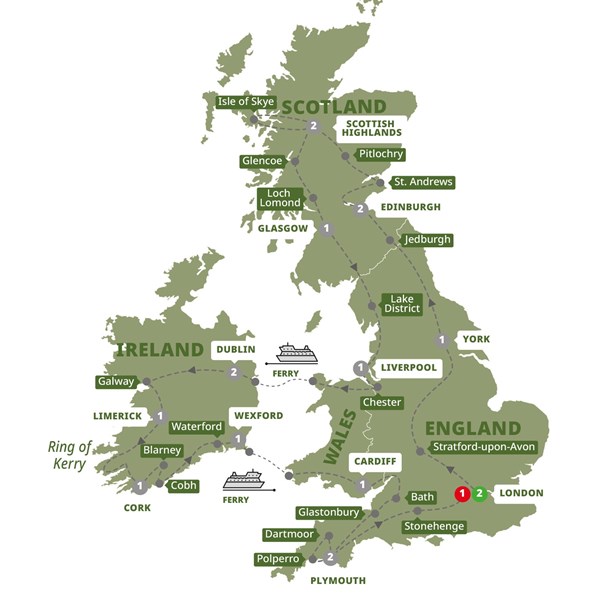 tourhub | Trafalgar | Britain and Ireland Panorama | BPANZN19 | Route Map