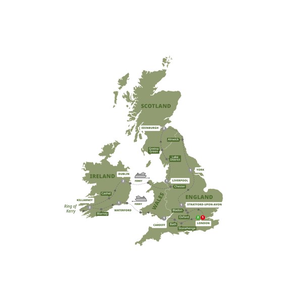 tourhub | Trafalgar | Wonders of Britain and Ireland | Tour Map