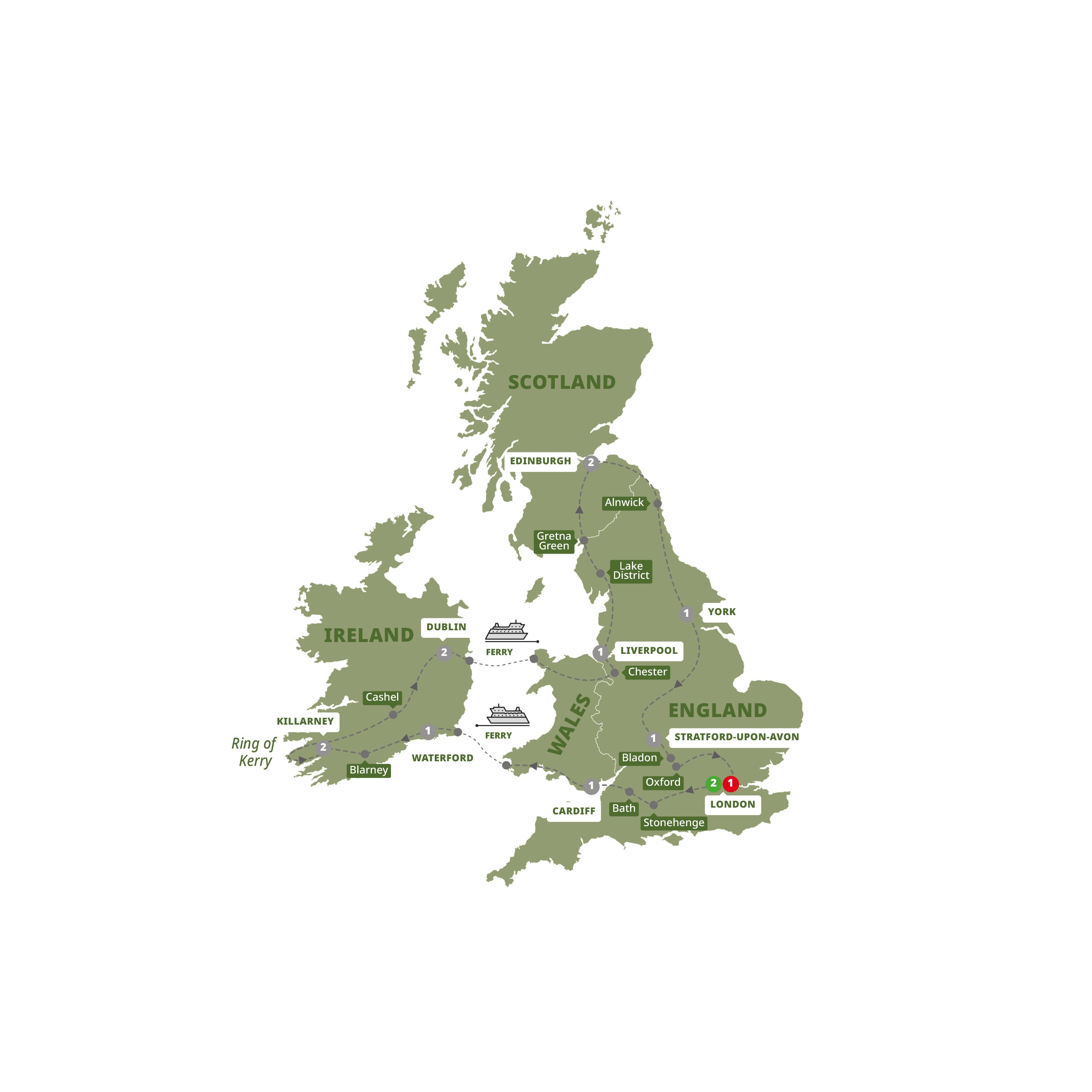 tourhub | Trafalgar | Wonders of Britain and Ireland | Tour Map