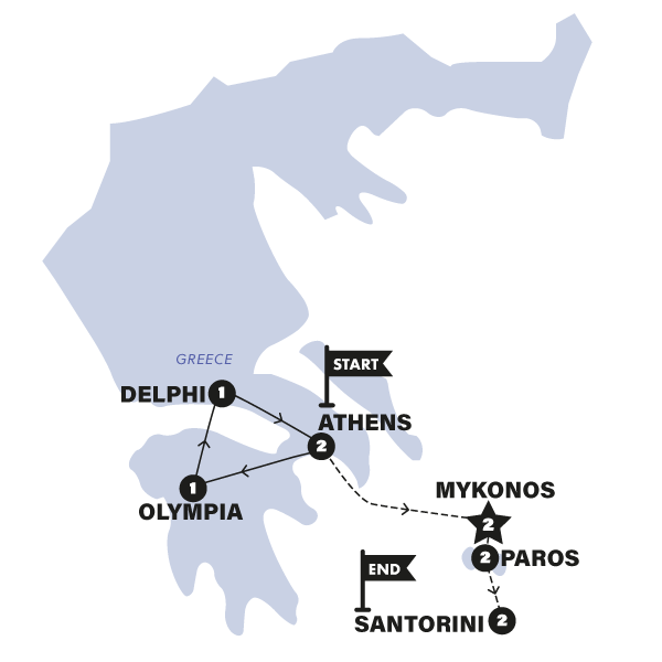 tourhub | Contiki | Spotlight on Greece & Athens to Santorini Plus | 2025 | Tour Map