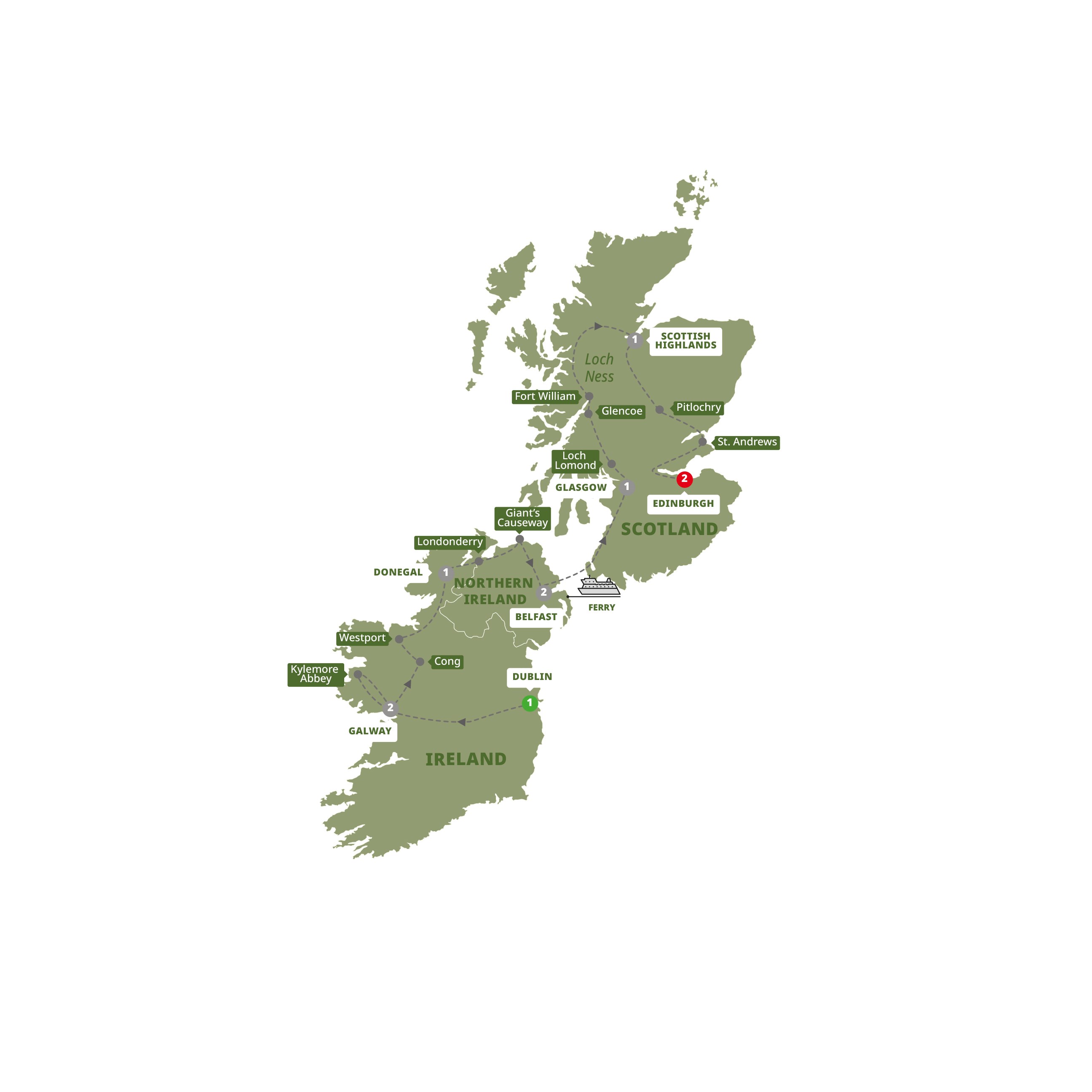 tourhub | Trafalgar | Highlights of Ireland and Scotland | Tour Map