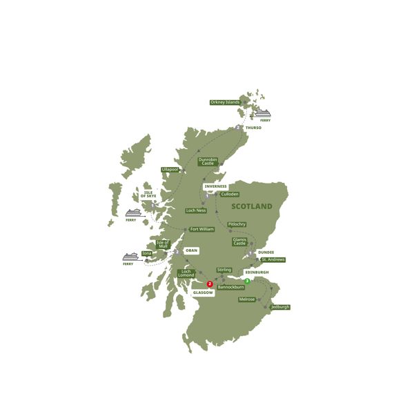 Scotland's Highlands, Islands and Cities Itinerary Map