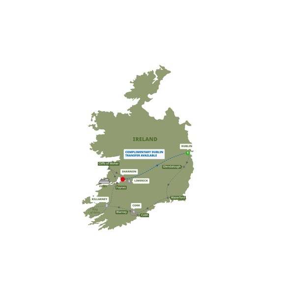 tourhub | Trafalgar | Treasures of Ireland End Shannon | Tour Map
