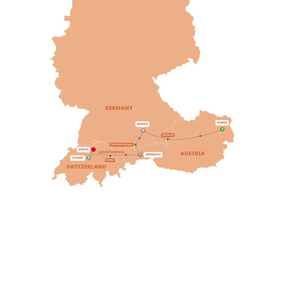 Christmas Markets of Austria, Germany and Switzerland Itinerary Map