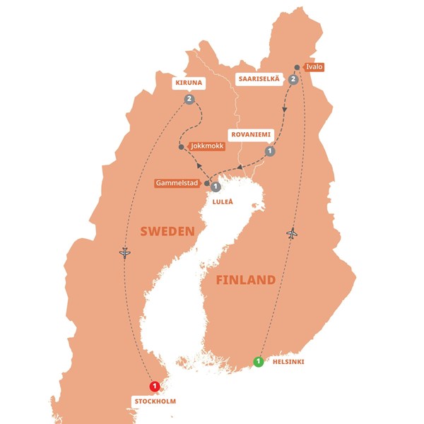 tourhub | Trafalgar | Scandinavian Northern Lights | WSNLAZN18 | Route Map