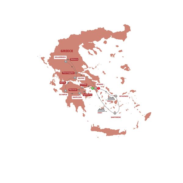 Best of Greece with Island Hopper Itinerary Map