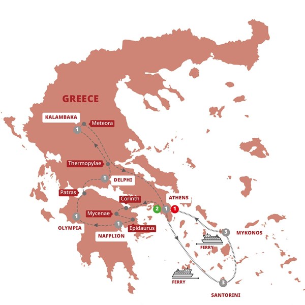 tourhub | Trafalgar | Best of Greece with Island Hopper | AGBHZN20 | Route Map