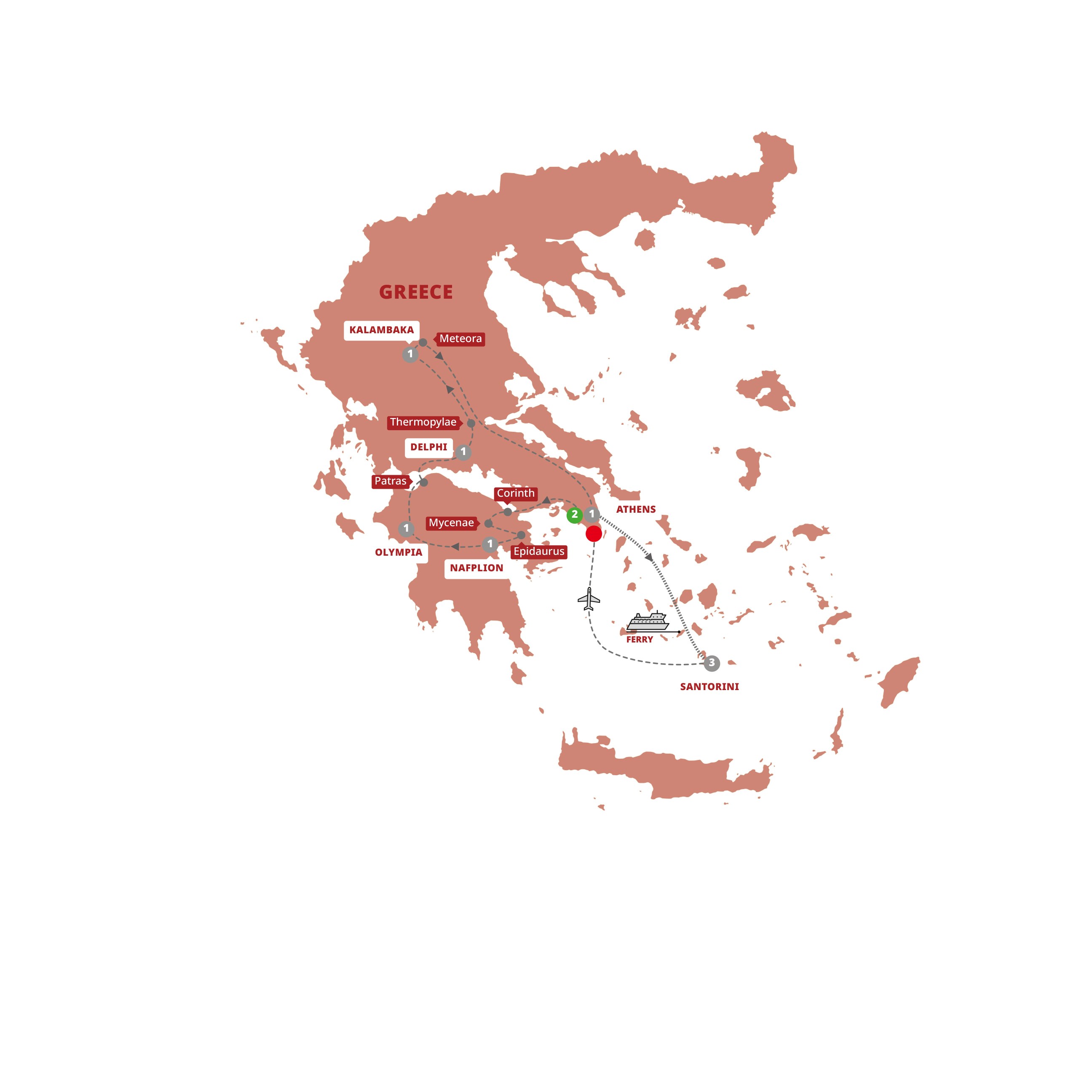 tourhub | Trafalgar | Best of Greece with Santorini Extension | Tour Map
