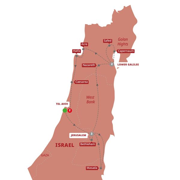tourhub | Trafalgar | Best of Israel | ISBOZN20 | Route Map