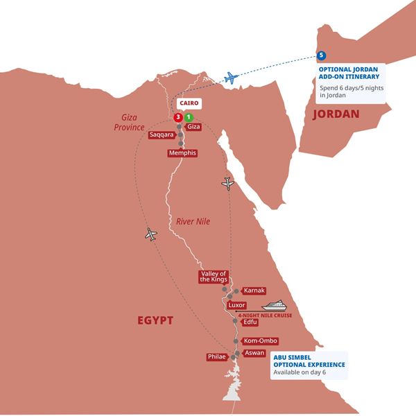 tourhub | Trafalgar | Best of Egypt | EGBOZN20 | Route Map