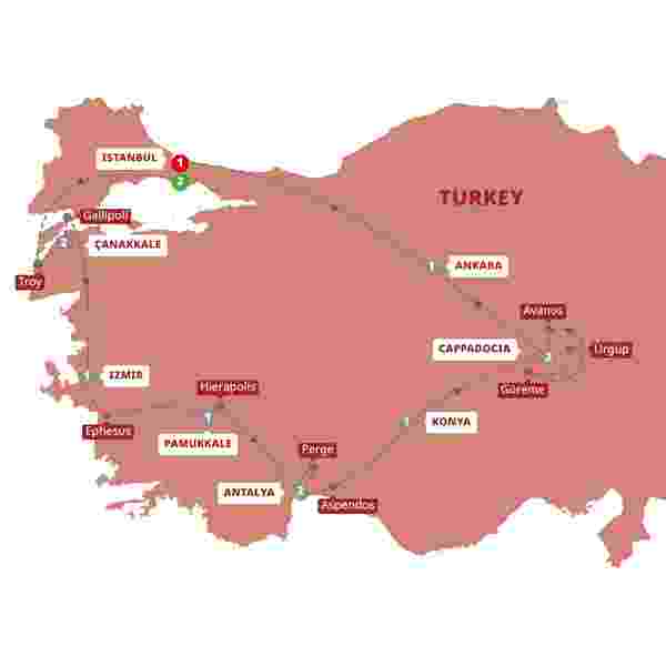 tourhub | Trafalgar | Best of Turkey with Anzac Day | GTBOTZM19 | Route Map