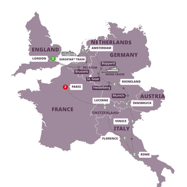 European Whirl End Paris Itinerary Map