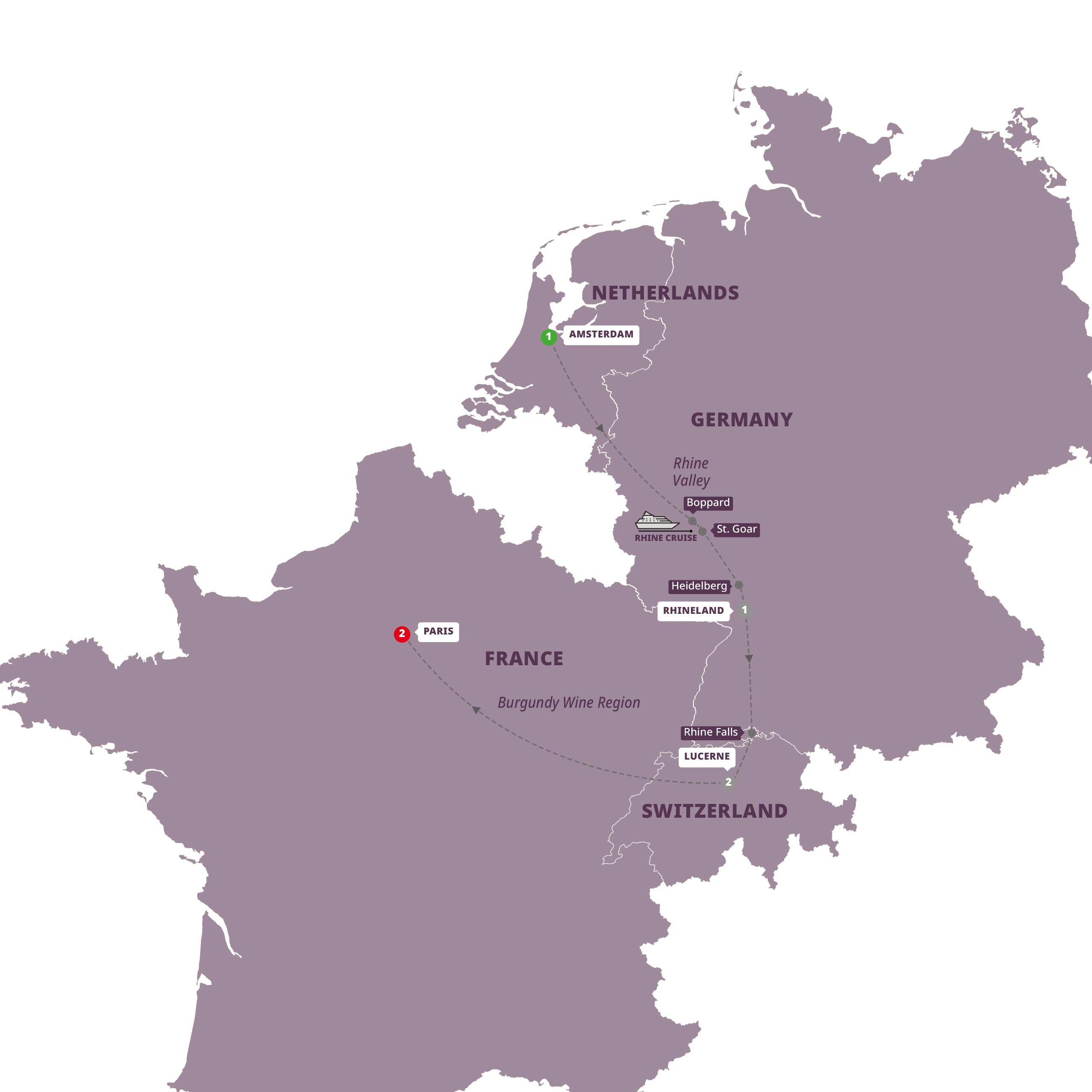 tourhub | Trafalgar | European Highlights End Paris | Tour Map
