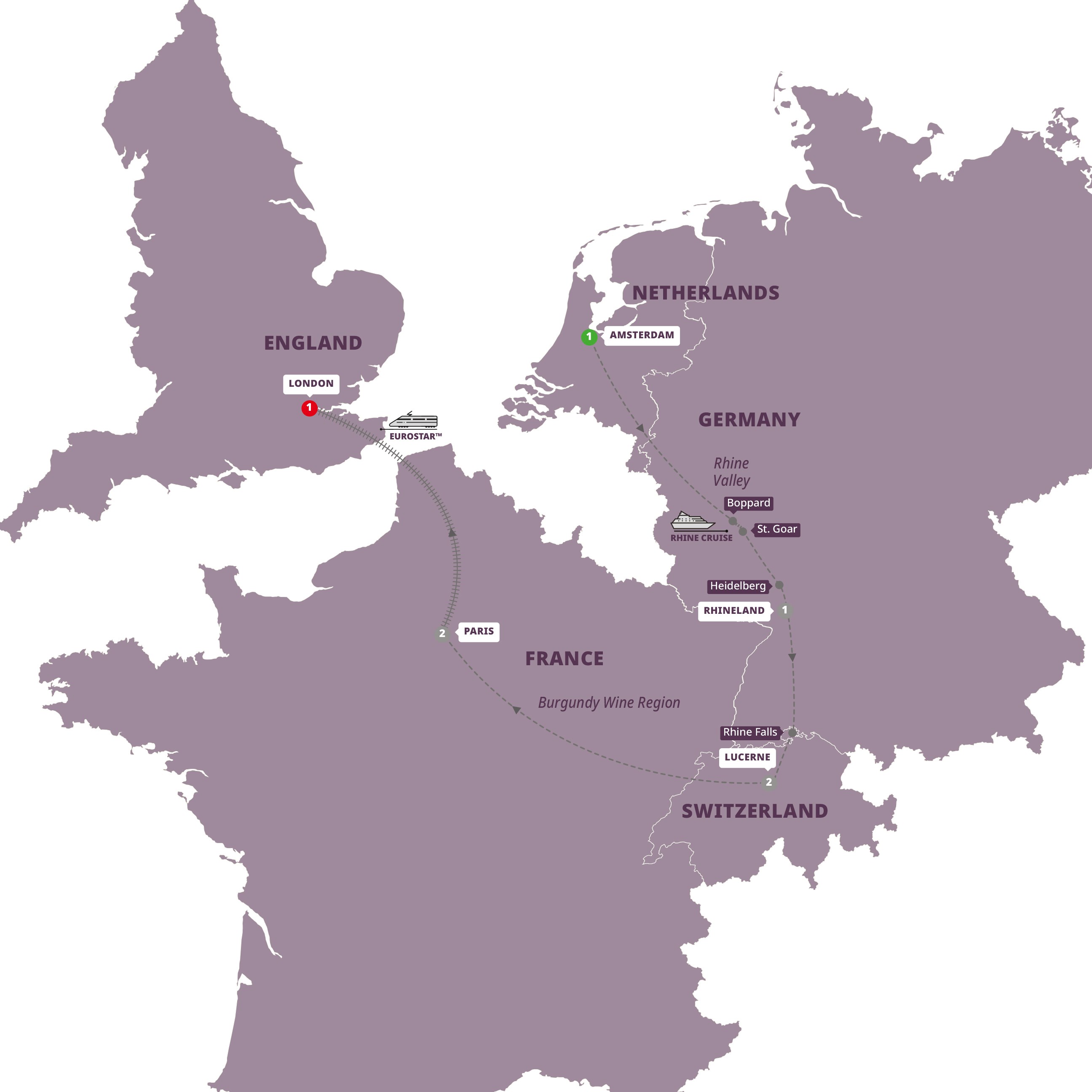 tourhub | Trafalgar | European Highlights With Eurostar™ Extension | Tour Map