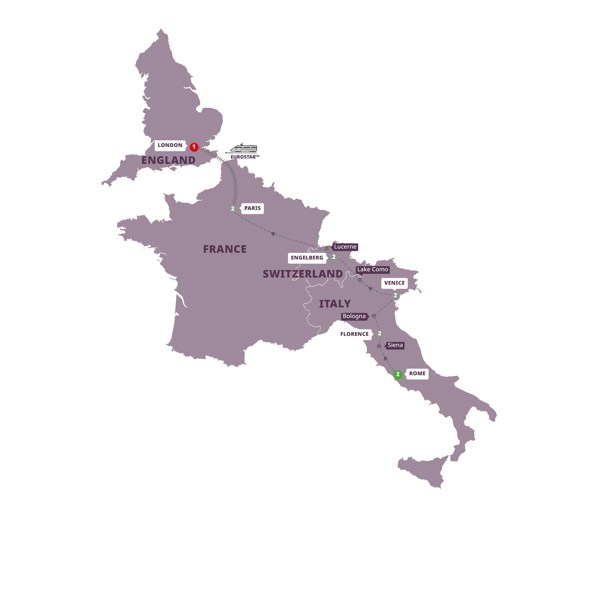 European Wonderland With Eurostar™ Extension Itinerary Map