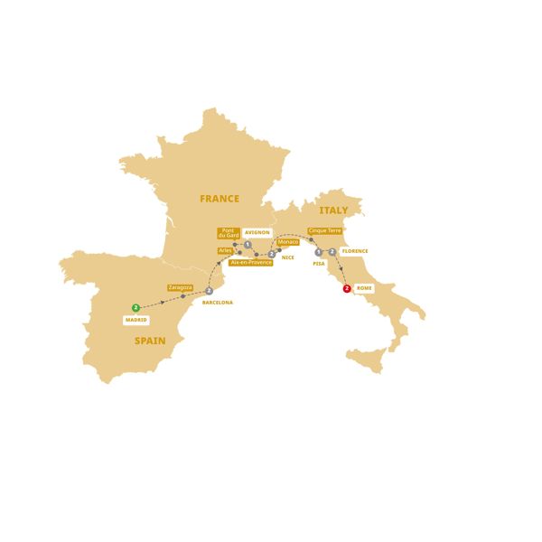 Mediterranean Highlights Itinerary Map