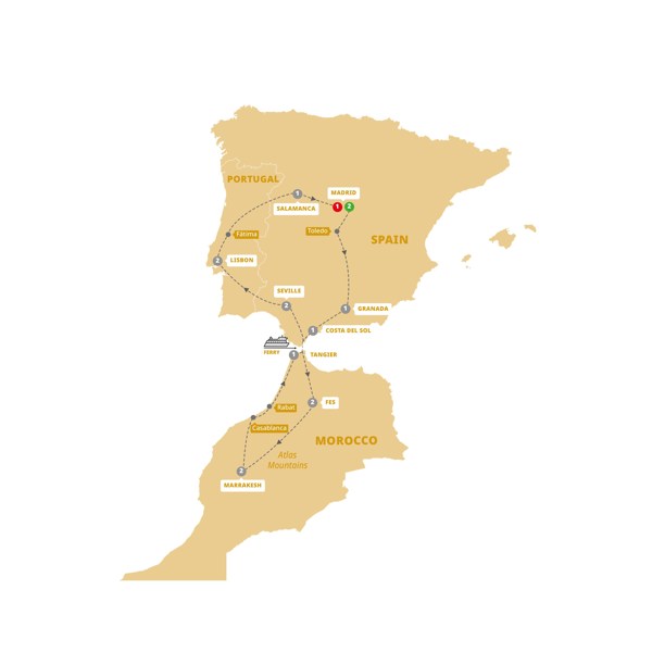 tourhub | Trafalgar | Spain, Morocco and Portugal | SMAPZN19 | Route Map