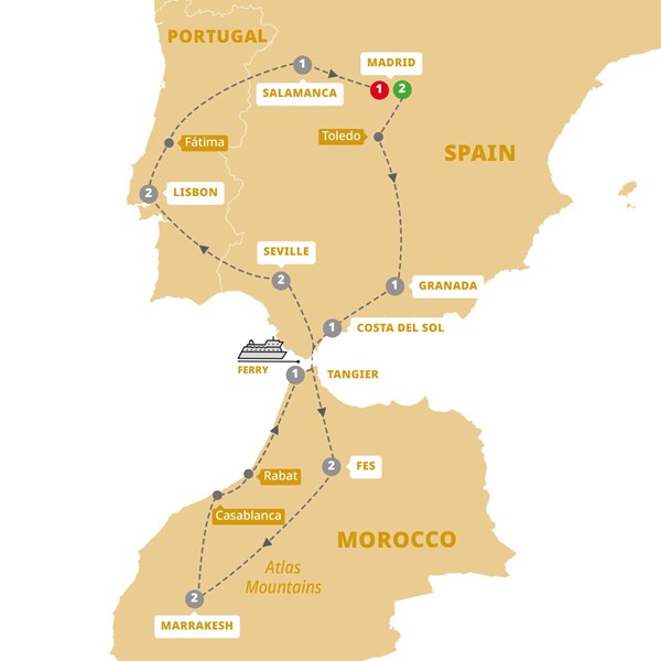 tourhub | Trafalgar | Spain, Morocco and Portugal | SMAPZN19 | Route Map