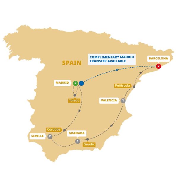 Spanish Wonder End Barcelona Itinerary Map