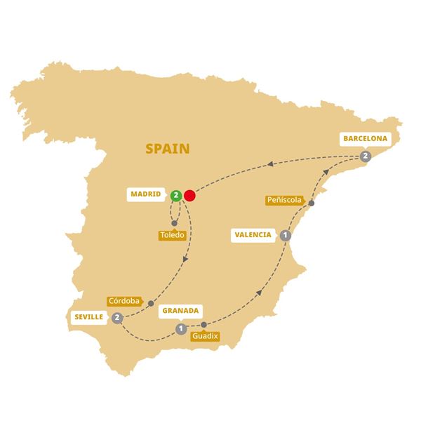 Spanish Wonder End Madrid Itinerary Map