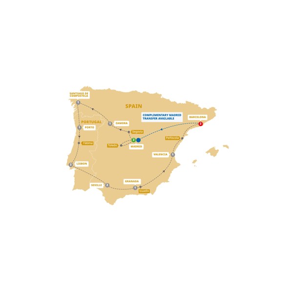 tourhub | Trafalgar | Treasures of Spain and Portugal End Barcelona | Tour Map