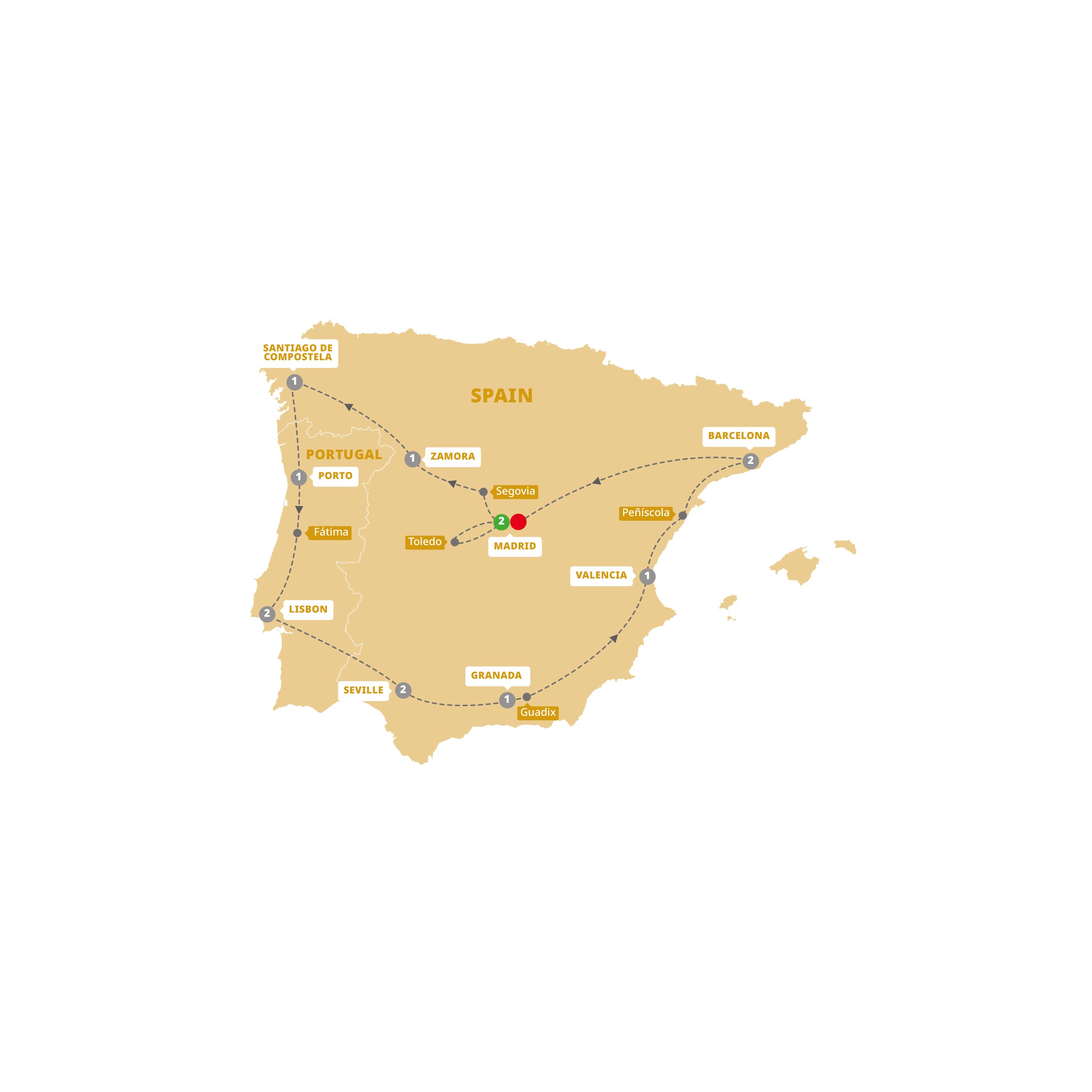 Treasures of Spain and Portugal End Madrid Itinerary Map