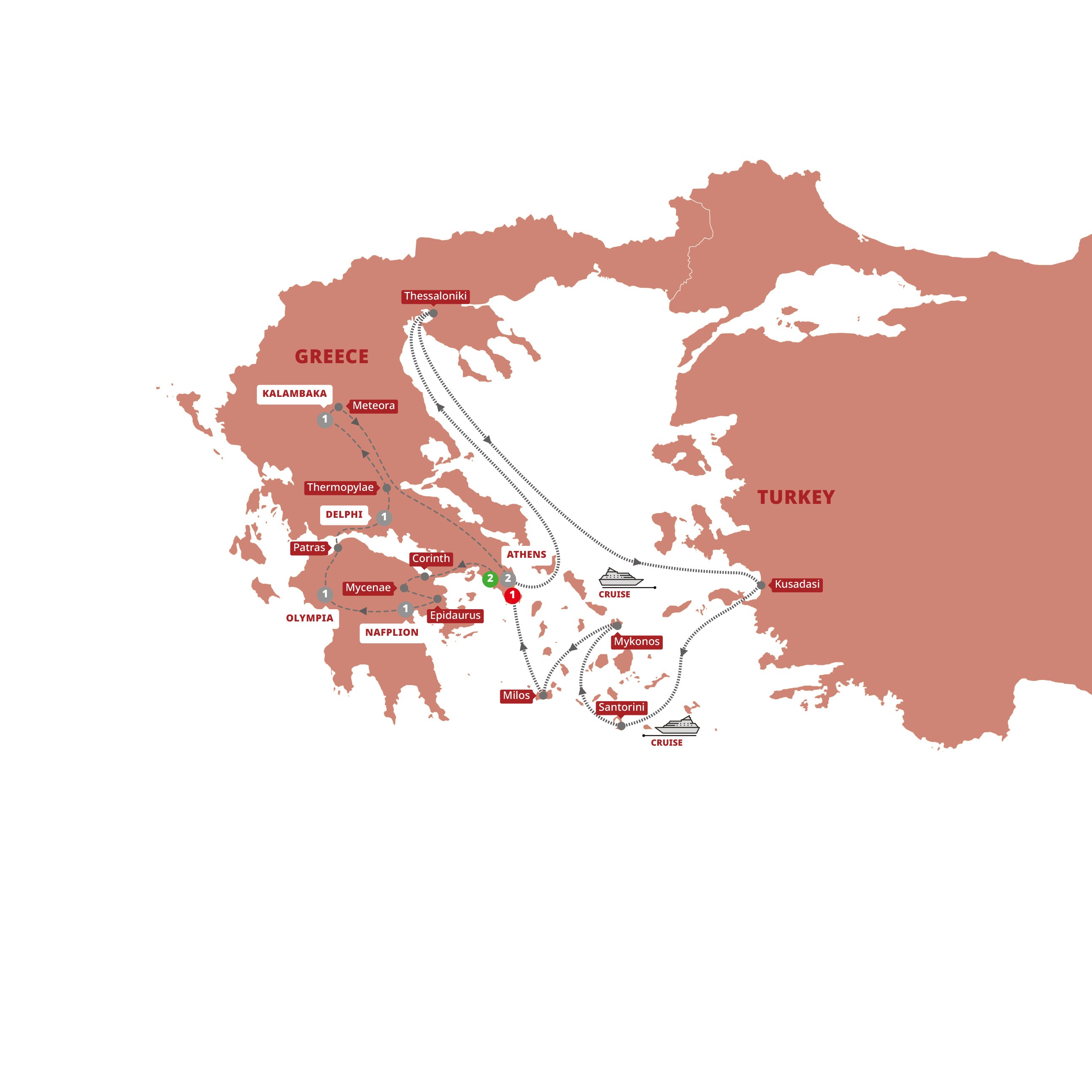 tourhub | Trafalgar | Best of Greece with 7-Day Idyllic Aegean Cruise Premier | Tour Map