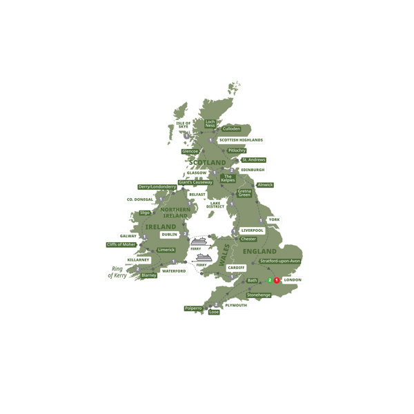 Britain and Ireland Grandeur Itinerary Map