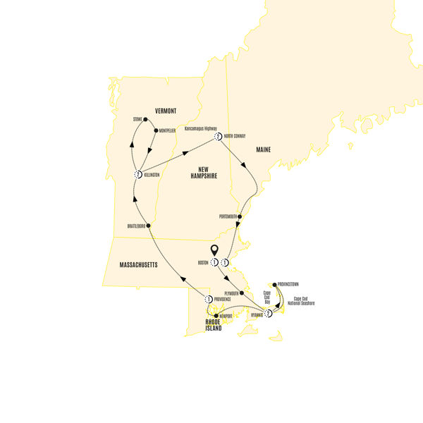 Fall Colors of New England Itinerary Map